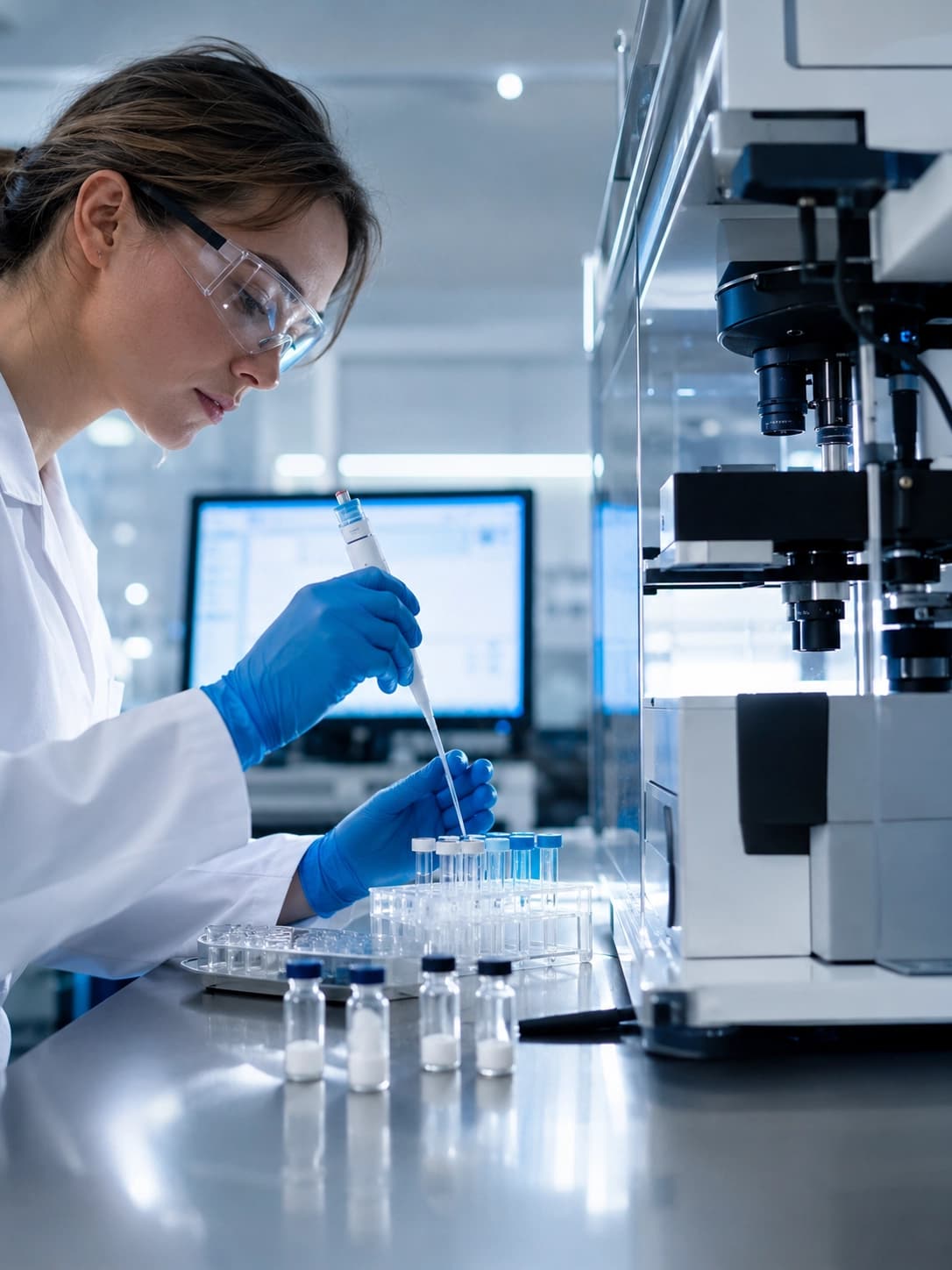 Scientist reviewing laboratory assay data