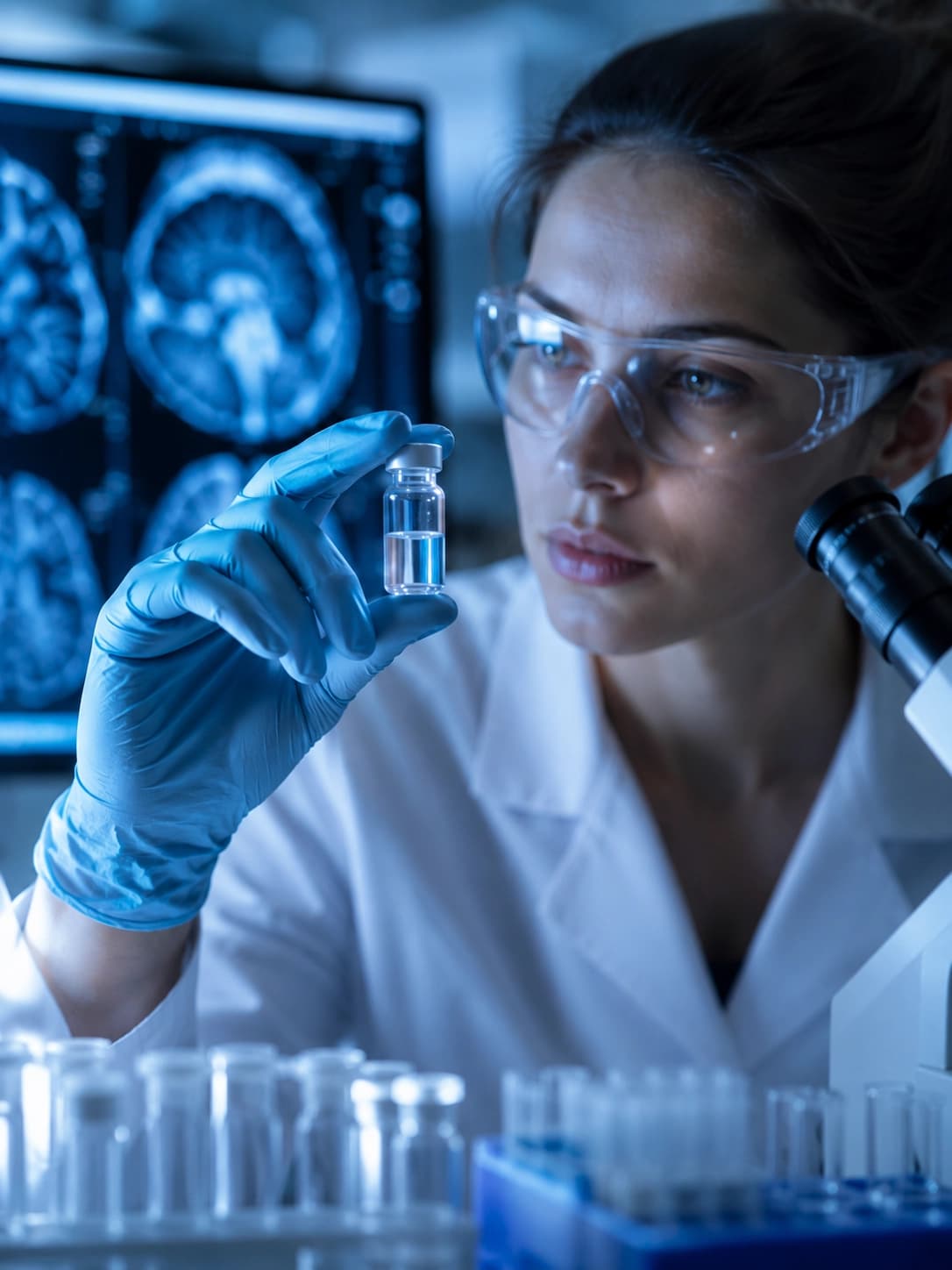 Laboratory researcher examining scientific imaging data